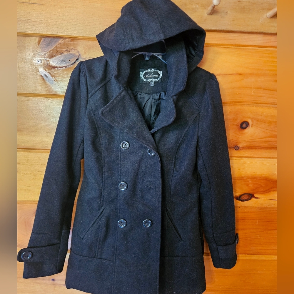 Ambiance Black Hooded Peacoat Size S